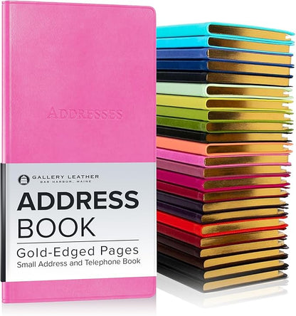 Gallery Leather Small Address Book with Alphabetical Tabs up to 403 Records, Leather Notebook Hardcover, Telephone and Address Books - 6x3.25", Pocket Address, Acadia Hope