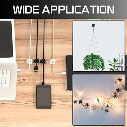 KGROTE 100PCS Cable Clips, Adhesive Wire Clips Strong Cord Clips Wire Holders, Cable Management Clips for Desk, Wall, Car, TV, Ethernet Cable (Black, Medium)