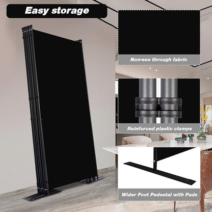CHOSENM Room Divider, 6 Panel Folding Privacy Screens with Wider Support Feet, 6 Ft Portable Room Partition for Room Separator, 204" W X 71" H, Black