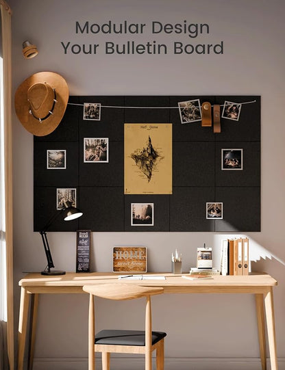 Fluxynara Large Felt Bulletin Board Large 48" x 36" Cork Board Alternative-12 Pack with 70 Safe Removable Adhesive Tabs, Cork Boards for Walls Cork Board for Home Office Classroom Pin Board - Black