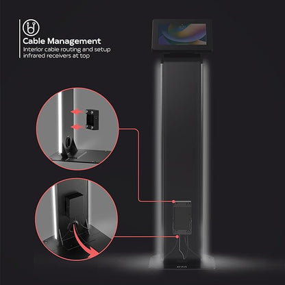 Kiosk Floor Stand with Led Lights - CTA Locking Kiosk Stand W/Led Lights Add On - for iPad 11 (A16) - Pro 11-inch M4 - Air 11-inch M3- iPad 10th Gen - Galaxy Tab & More Tablet - Black (PAD-LEDPARAF)