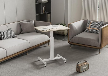 YDN Mobile Mobile Standing Desk, Adjustable Height Portable Laptop Desk with Lockable Wheels, 25.5" x 18.8" Rolling Desk with Hook for Computer Workstation, Natural