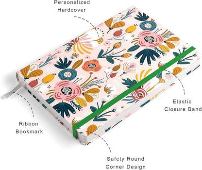 Lined Journal Notebook, Hardcover Journal for Women, Medium 5.7 x 8.4 in, 160 Pages Thick Paper, Cute Aesthetic Floral A5 Ruled Notebook for Writing Journaling Work School Office, Pink Flowers
