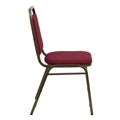 Trapezoidal Back Fabric Upholstered Stackable Banquet Chair, Multipurpose Stacking Chair with Padded Seat and Back, Burgundy/Gold