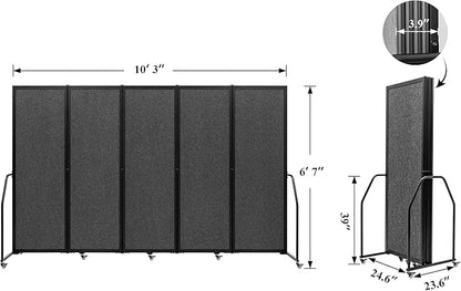 Artigwall Folding Privacy Screens Freestanding partition with Wheels and arms Portable dividers for Medical Hospital Offices 5 Panel, Dark Gray