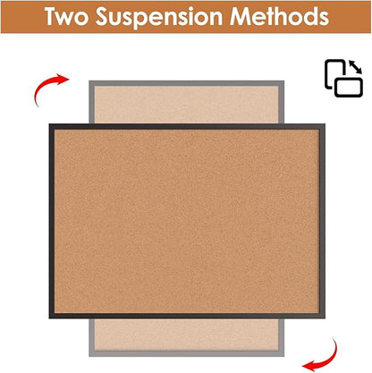 Board2by 2-Pack Cork Board Bulletin Board 24 x 36, Black Wood Framed 2x3 Corkboard, Office Board for Wall Cork, Large Wall Mounted Notice Pin Board with 32 Push Pins for School, Home & Office