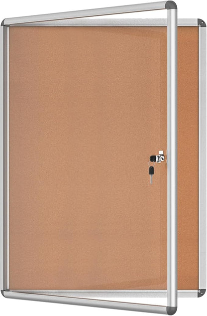 Mifuro 38"x28" Enclosed Bulletin Board, Lockable Weather-Resistant Aluminum Cork Noticeboard for School & Office, Silver Frame w/Cork