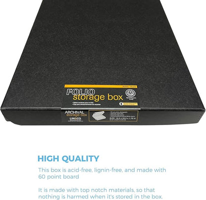 Lineco, Archival Folio Storage Box. Acid-Free, Metal Edge Boxboard, Clamshell Lid. 16 x 20 x 1.75 Inches. Preserves and Organize, Stores Photos, Documents, Craft, Prints, DIY. Black, Pack of 2
