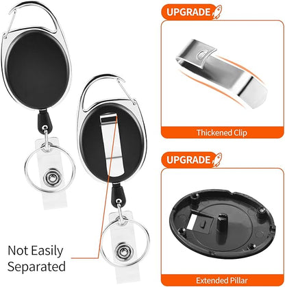 5 Pack ID Badge Holder,Badge Holder Retractable Clip with Carabiner Reel Clip and Key Ring for Men and Women