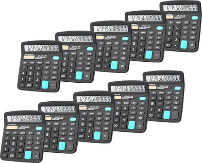 Calculators, BESTWYA 12-Digit Dual Power Handheld Desktop Calculator with Large LCD Display Big Sensitive Button (Black, Pack of 10)