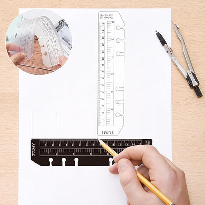 Chris.W 2Pcs Black/Clear Plastic Page Marker Pouch Pagefinder Measuring Today Ruler for A6 Size 6-Hole Binder Notebook (Black + Clear, A6)