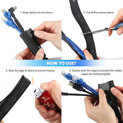 AGPTEK Cable Sleeve Cover, 25ft - 4/5 inch Desk Cord Organizer Cable Hider, Home Office Wire Management Computer TV Wire Loom Tubing, Pet Proof Cord Protector, from Cat Dog Chewing, Black
