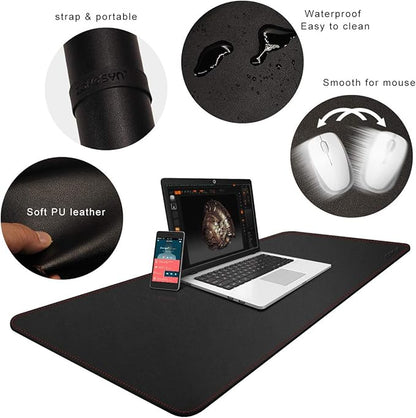 ZORESYN Large Mouse Pad (47.2" x 23.6") - PU Leather Extended Gaming Mousepad Desk Mat - Nonslip Base and Waterproof Desktop Keyboard Extended Mouse Mat (Black)