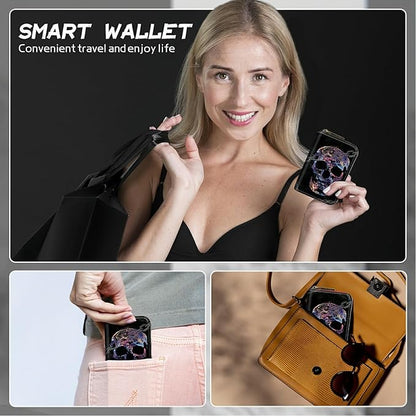 BWEGRHE Cute Credit Card Holder with Zipper, Shackle Skull RFID-Blocking Card Case Small Wallet for Women Men, Multi-slot Card Organizer Case Travel Accordion Wallet