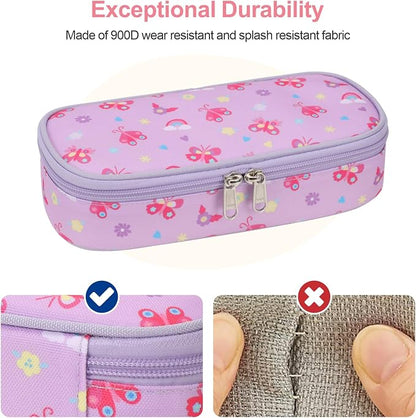 Bagseri Pencil Case for Kids - Special Cute Pencil Pouch for Girls Large Capacity Pencil Bag Aesthetic Kids Pencil Box for School (Purple Butterfly)