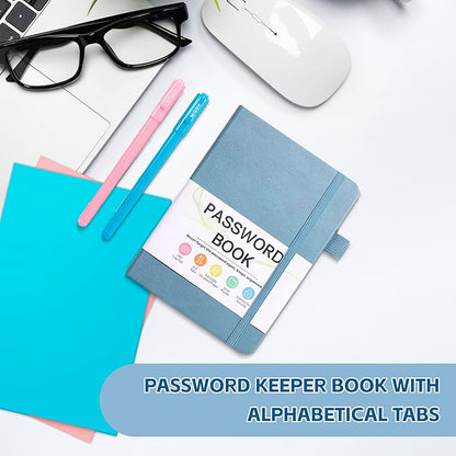 Password Keeper Book with Alphabetical Tabs，4.3"x5.7" Small Password Books for Seniors Password Notebook for Internet Website Address Log in Detail (Blue)