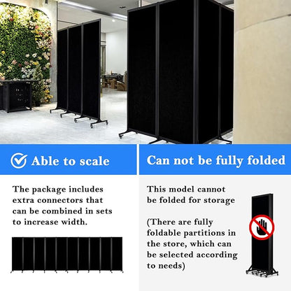 Upgrade Version Room Partition and Divider, Freestanding Rolling Dividers with Wheels,Office Privacy Screen Divider Wall,Classroom Felt Dividers,6'L* 6'7"H,3 Panel,Black