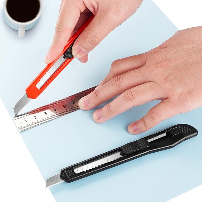 24 Pack Box Cutters, 9mm Razor Knife, Push-Sliding Button, Box Cutter Retractable, Break-off Utility Knife, Box Opener Tool for Office, Home, School, Art DIY