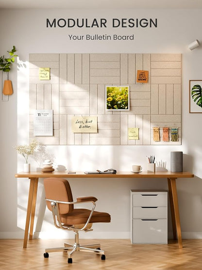 Bumusty Large Cork Board Alternative-36 x24 Felt Bulletin Board Tiles, with 30 Pushpins, 40 Adhesive Tabs, 6-Pack Slat Wall Paneling, Cork Boards for Office Push Pin Board Felt Board-Oatmeal