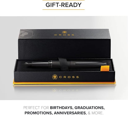 Cross ATX Brushed Black Stainless Steel Fine Nib Fountain Pen - Refillable Pen for Smooth Writing - Black Ink - Comfortable Grip - Long-Lasting - Professional Office Supplies