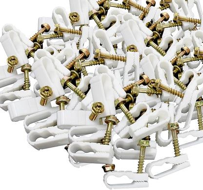 STEREN Coaxial Cable Clips - Cable Holder - Wire Clips - Siding Clips for Hanging - Cord Holder for Desk - Cable Clamps (White, 100 Count - Dual Screw)