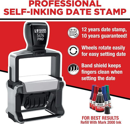 Mark 2000 5474 Professional Self Inking Date Stamp with Custom Text - Up to 8 Lines of Text