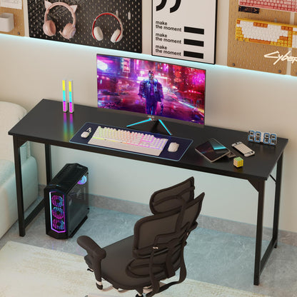 Small Computer Office Desk 63 Inch Student Study Writing Work with Metal Frame Wood Tabletop Modern Simple Home Bedroom PC Table Durable and Easy Assembly, Black
