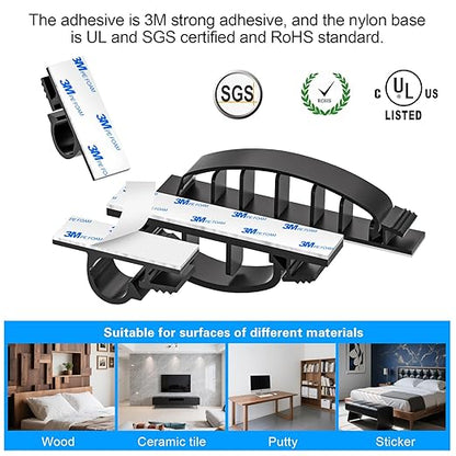 XHF 30pcs Adhesive Cable Wire Clips Kit Black, Outdoor Cable Management Wire Organizer Cord Holder for Under Desk, Car, Wall, TV PC Ethernet Cable