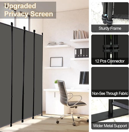 MAYOLIAH 4 Panel Room Divider Screen 6Ft Tall Foldable Privacy Dividers Indoor Wall Partition Room Separator Grey