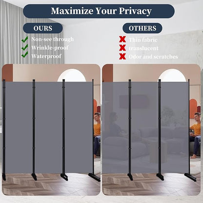 Room Divider Folding Privacy Screens with Lockable Wheels, 132'' Fabric Partition Room Dividers Freestanding Room Divider Panel for Room Separation, Wall Divider for Home Office Bedroom Studio Decor
