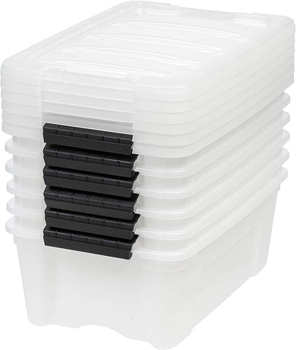 IRIS USA 13 QT Plastic Storage Box with Lid and Latches - 6 Pack - BPA-Free, Discreet Organizing Solution, Durable Nestable Stackable Containers, Secure Pull Handle - Pearl
