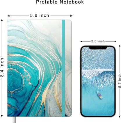Lined Journal Notebook, Marble Hardcover, Medium 5.7 x 8.4 in, 160 Pages Thick Paper, Cute Aesthetic A5 College Ruled Notebook for Journaling Writing Work Office School Men Women, White Blue