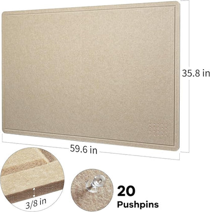 Large Bulletin Board - 60 x 36 Inches, Decorative Felt Pin Board for Wall - 5' x 3' Foldable Photo Display Board with Self-Adhesive Tape, Includes 20 Push Pins - Beige Brown