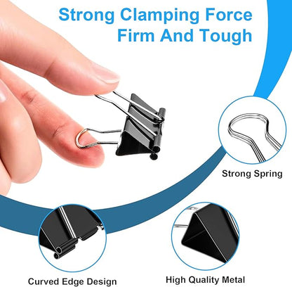 200 Count Binder Clips Assorted Sizes, 4 Sizes Large, Medium, Small, Mini, Metal Paper Clamps, Bulk Black Clips Office Supplies (1 1/4", 1", 3/4", 1/2 Inch) KKEETUR