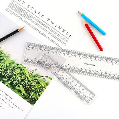 2 Pieces 6"/12" Clear Acrylic Ruler Zero-Centering Ruler with Inches & Metric Measuring Tool 12" and 6" Inch Straight Edge Rulers for Paper Cutting Craft Supplies School Supplies for Students,Office