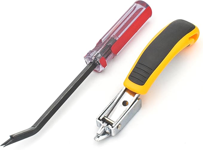 GEARLINTON Staple Remover Heavy Duty Tack Puller with Double Pronged Head, Industrial Staple Remover Upholstery Tool for Furniture, Floor, Carpet, Carton (Red Handle)