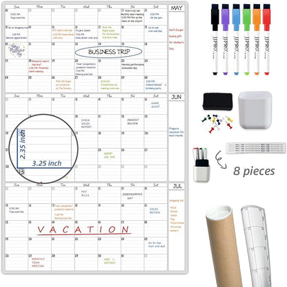 Dry Erase Wall Calendar 3 Month Calendar - Blank Undated Reusable Quarterly Calendar - Whiteboard Premium Laminated Poster - Laminated Office Jumbo 38x26 Inches Wall Calendar (Vertical)