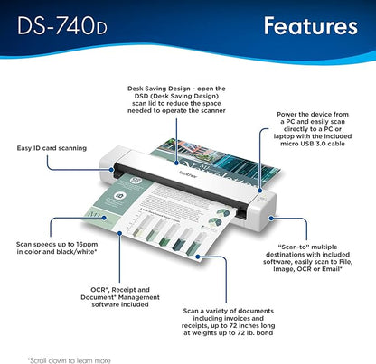 Brother DS-740D Duplex Compact Mobile Document Scanner (Renewed Premium)