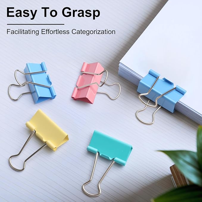 Colored Binder Clips,Medium Binder Clip 1.25 Inch (48 Pack) with Container,Color Binder Clips Medium Size, Big Paper Clips Clamps, Clips for Paperwork, for Office and Home Supplies School