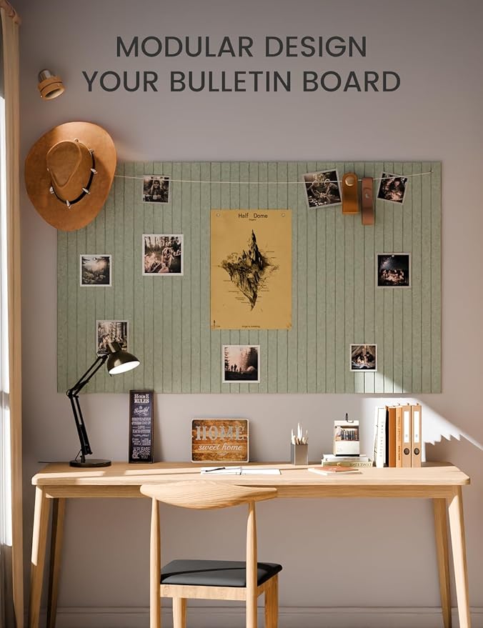 Fluxynara Large Felt Bulletin Board 36" x 24" Cork Board Alternative-6 Pack with 40 Safe Removable Adhesive Tabs, Cork Boards for Walls Cork Board for Home Office Classroom Pin Board (Sage)