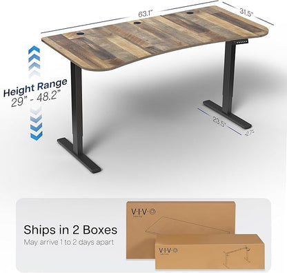 VIVO Electric 63 x 32 in Standing Desk, Memory Height Adjustment, 1B Series, Holds 220 lbs, Reclaimed Wood Top Black Frame, DESK-KIT-1B1P