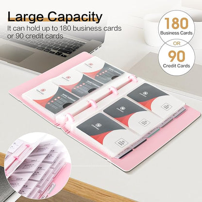 deli Business Card Book Holder, Business Card Organizer, Name Card Book Holder, Portable Office Business Card Holder, Hold 180 Cards, Pink