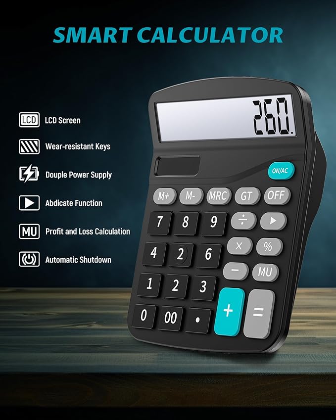 Lichamp Desk Calculators with Big Buttons and Large Display, Office Desktop Calculator Basic 12 Digit with Solar Power and AA Battery (Included), 10 Bulk Pack