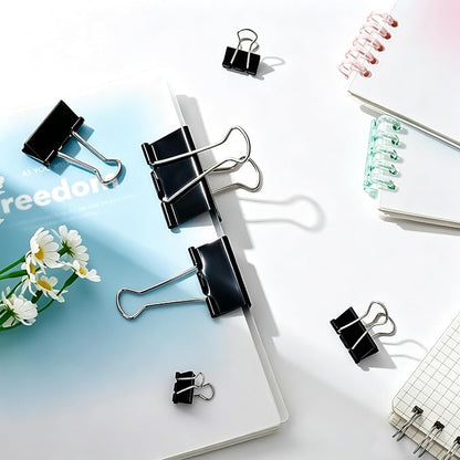 Temiary Binder Clips, Medium Metal Binder Paper Clip Black 0.98Inch, 48 Pcs | Paper Clamps with Clear Storage Container, Binding Paperwork Clamps for School Teachers Office Supplies