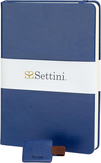 SETTINI® Hardcover Lined Journal Notebook A5 120 GSM Lay-Flat, Saphire Blue | lay-flat binding, 120 GSM thick paper, A5, lined, ribbon bookmark, elastic closure, for women
