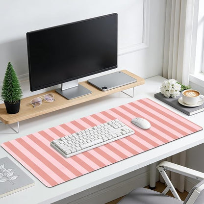 Leather Desk Pad Protector,Orange Striped Office Desk Mat, Large Mouse Pad PU Leather Desk Blotter, Waterproof Laptop Desk Writing Pad Computer Keyboard Pad for Office Home