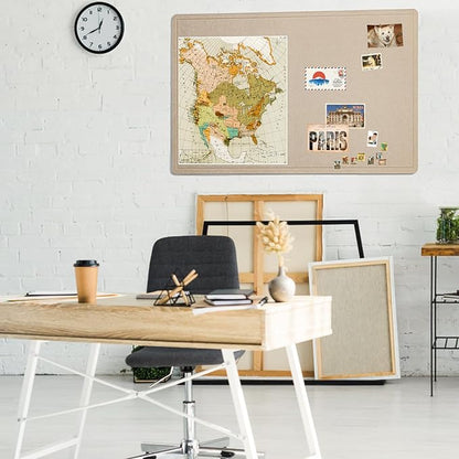 Large Bulletin Board - 60 x 36 Inches, Decorative Felt Pin Board for Wall - 5' x 3' Foldable Photo Display Board with Self-Adhesive Tape, Includes 20 Push Pins - Beige Brown
