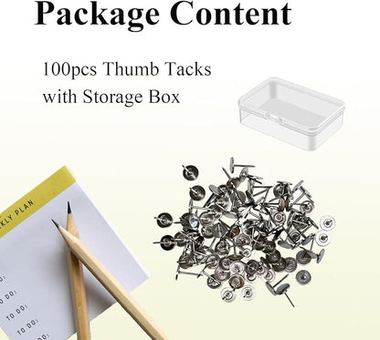 Galdexi 100pcs Flat Head Thumb Tacks for Wall, 7/16 Inch Heavy Duty Upholstery Wall Tacks Nails, Decorative Long Push Pins for Office Home Furniture Decor Wooden Photo, Sliver
