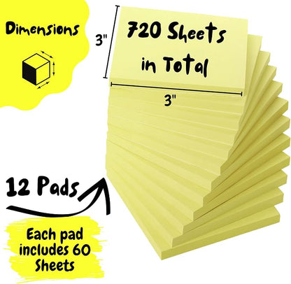 Mr. Pen- Sticky Notes, 3"x3", 12 Pads, 720 Sheets, Pastel Yellow Colors | Sticky Notes Bulk, Self-Stick Note Pads, Perfect for Office, School, Home, Study & Organization