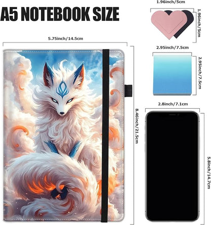 Hardcover Executive Notebooks, A5 PU Leather Lined Journal Notebook, 200 Pages Thick Paper Subject Notebooks for School,Work,Home Writing Business Notebook, Diary Book ，Fox Kitsune Japan